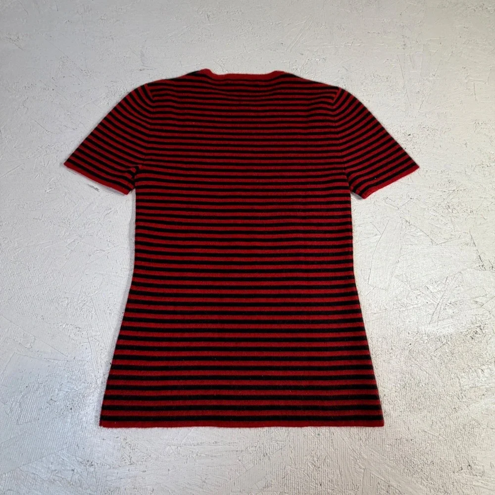 Michael Kors Cashmere Sweater Size S Crimson Black Stripe Short Sleeve